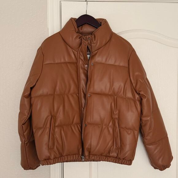 Windsor Brown Faux Leather Puffer Jacket Women’s Size L | NWT - Picture 3 of 5